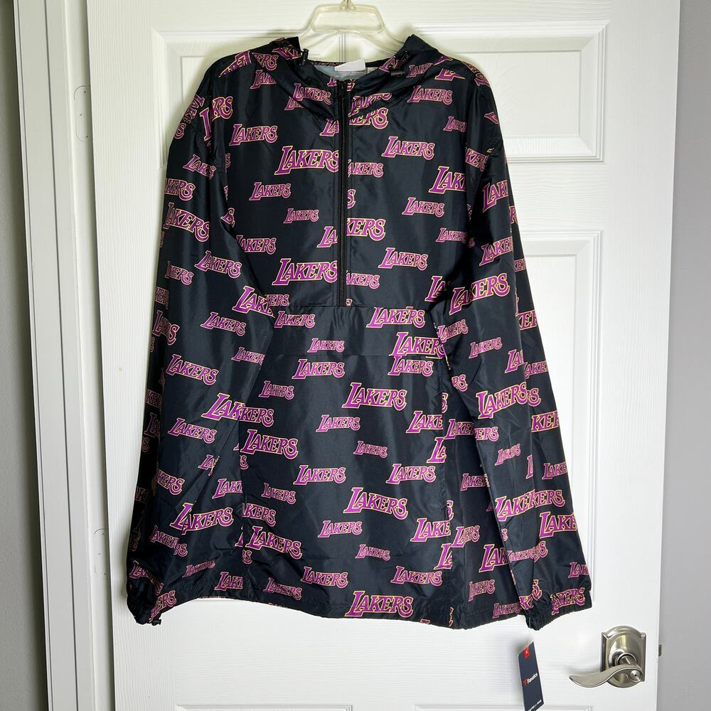 Fanatics Los Angeles Lakers All-Over Print Half Zip Hoodie Anorak Jacket XLT NWT - Picture 2 of 9